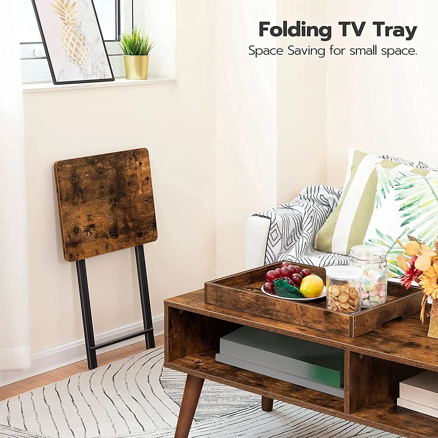 TV Tray Table, Folding Table with Removable Serving Tray, Portable End Table
