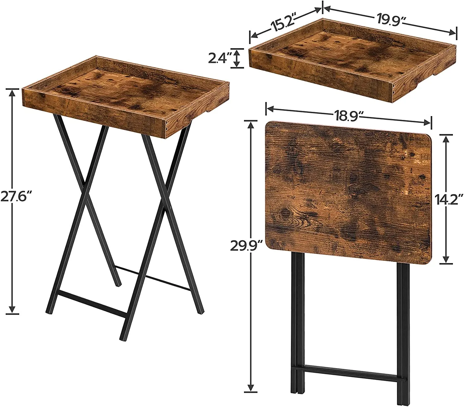 TV Tray Table, Folding Table with Removable Serving Tray, Portable End Table