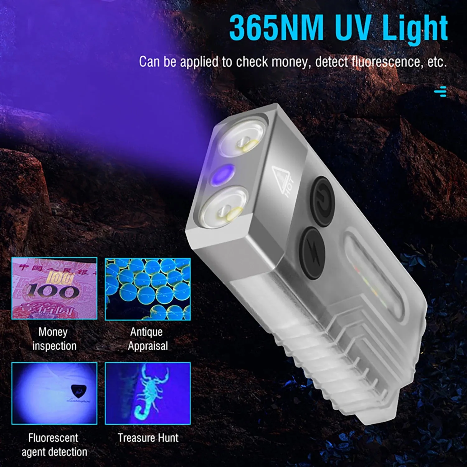 V3/V10 EDC Flashlight Keychain Light Type-C Rechargeable Portable Super Bright Mini Torch with Magnet UV Camping Pocket Lantern