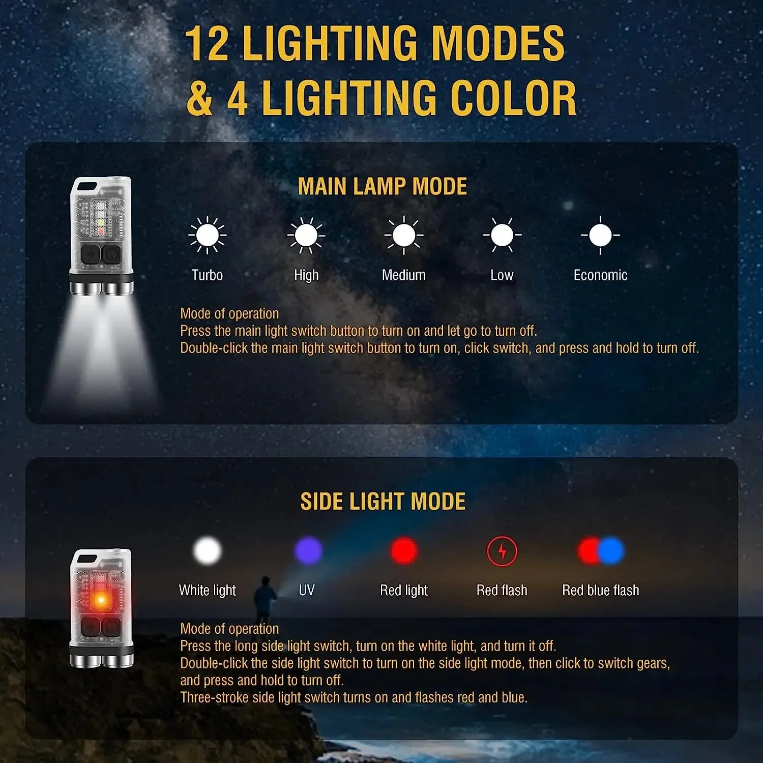 V3/V10 EDC Flashlight Keychain Light Type-C Rechargeable Portable Super Bright Mini Torch with Magnet UV Camping Pocket Lantern