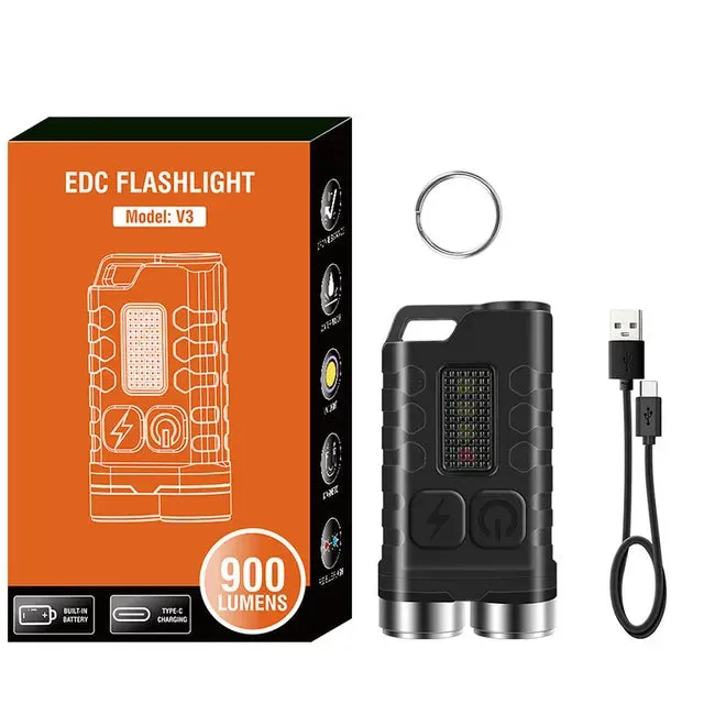 V3/V10 EDC Flashlight Keychain Light Type-C Rechargeable Portable Super Bright Mini Torch with Magnet UV Camping Pocket Lantern
