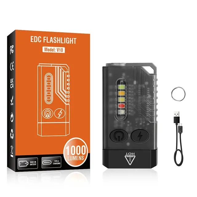 V3/V10 EDC Flashlight Keychain Light Type-C Rechargeable Portable Super Bright Mini Torch with Magnet UV Camping Pocket Lantern