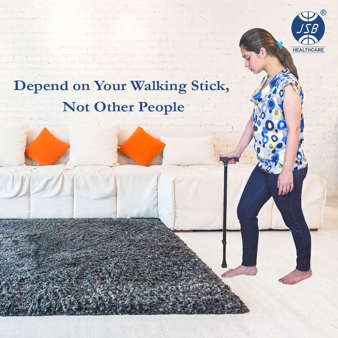 Walking Stick For Old Age Height Adjustable Aluminum Lightweight for Patients, Old People, Physically Challenged - Anti Slip Base JSB W09