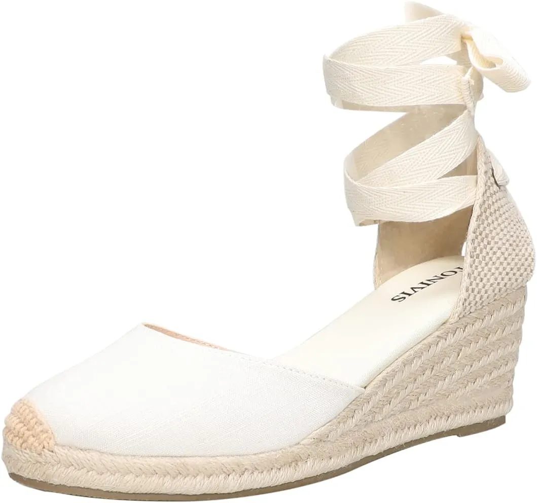 Womens Platform Wedges Espadrilles, 3" Wedge, Soft Ankle-Tie Strap, Closed Toe, Classic Summer Sandals
