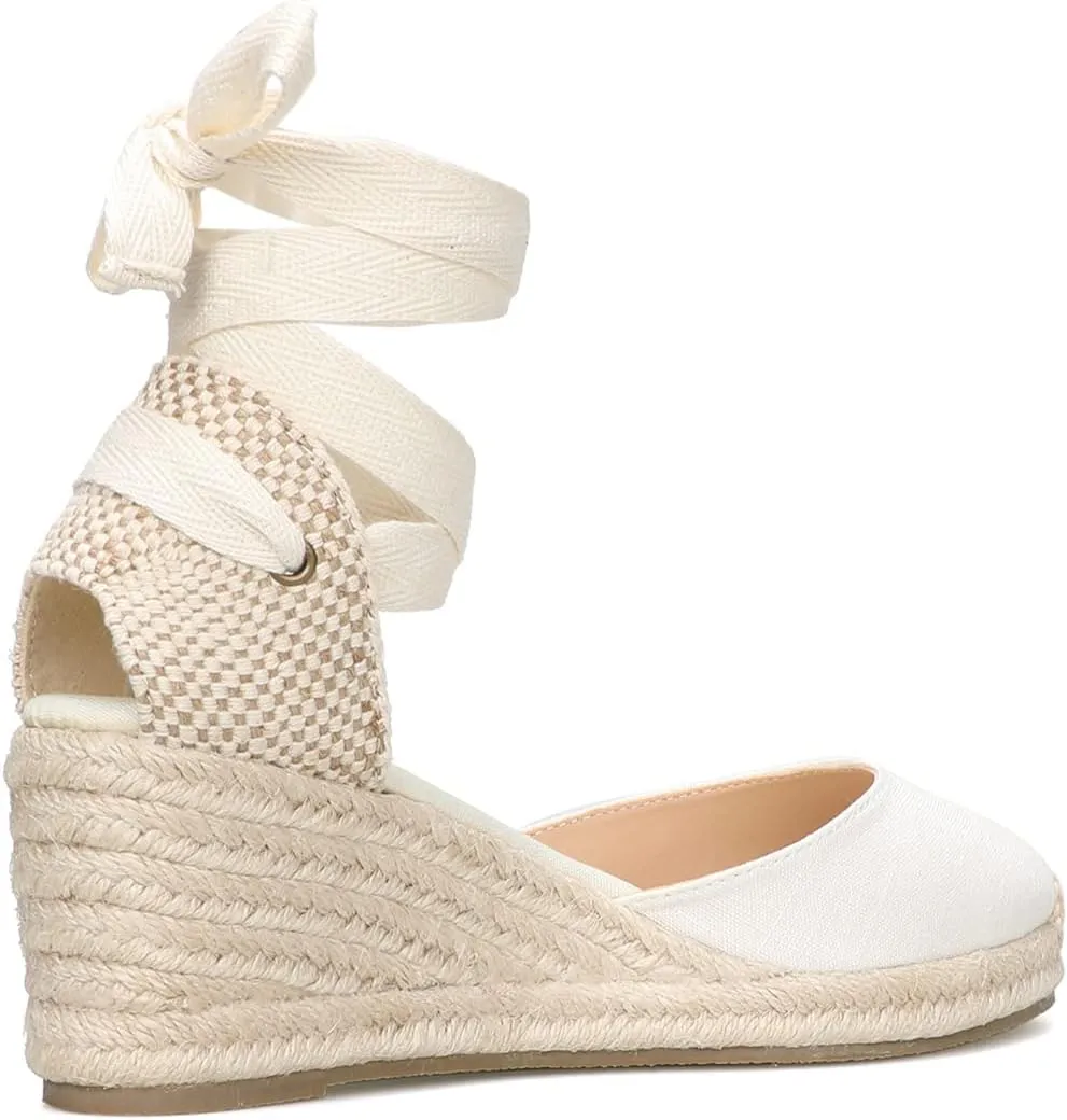 Womens Platform Wedges Espadrilles, 3" Wedge, Soft Ankle-Tie Strap, Closed Toe, Classic Summer Sandals